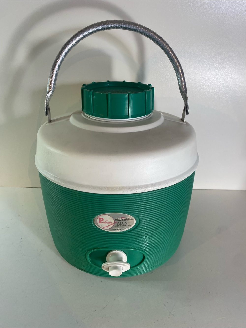 Vintage Poloron Alpine Green & White Hot & Cold Beverage Jug 11” Height